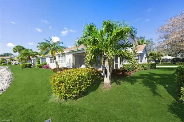 a view of a backyard with large trees