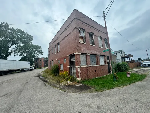 a view of a big house with a yard and plants