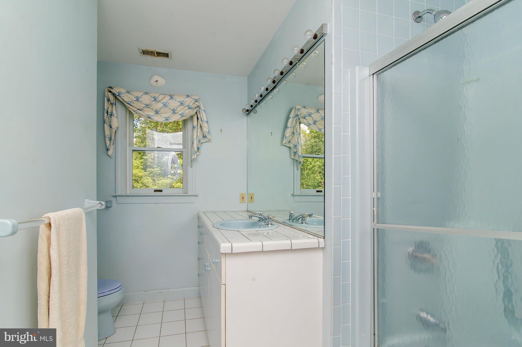 17615 Falls Road Upperco, MD 21155 - Photo 21 of 26 a bathroom with a granite countertop sink a toilet and a mirror