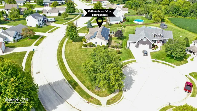 an aerial view of a swimming pool