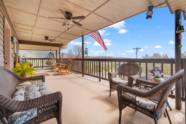 6407 North Dry Frk Cyn Road West Vernal, UT 84078 - Photo 11 of 48 View of patio / terrace featuring a ceiling fan and a porch