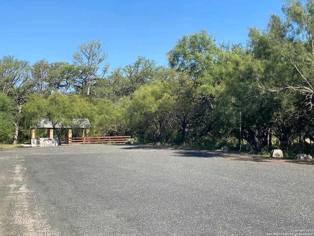 a view of road and trees