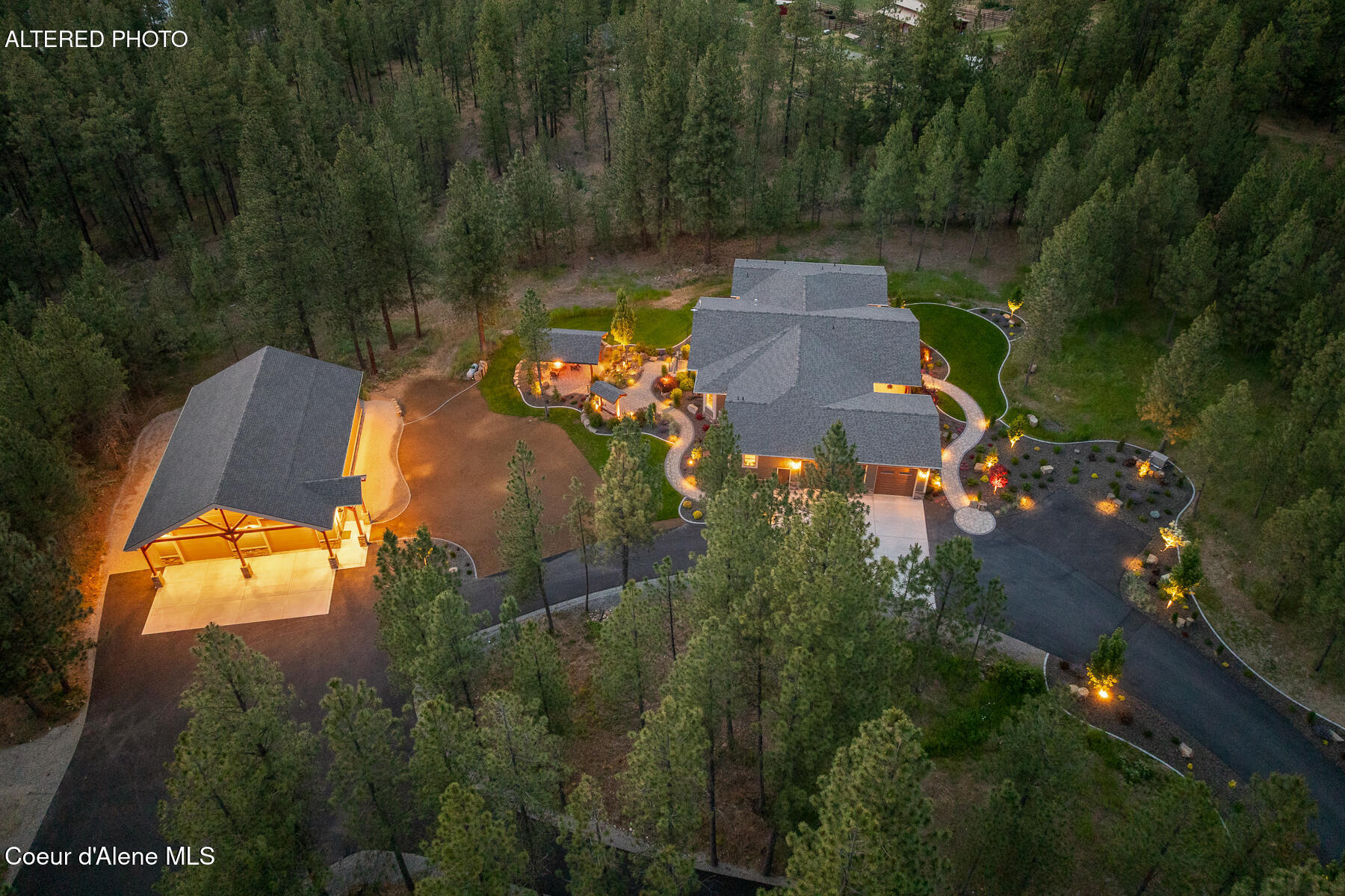 19673 West Treend Road Post Falls, ID 83854 - Photo 83 of 105 Aerial_19673WTreendRd_Twilight-7