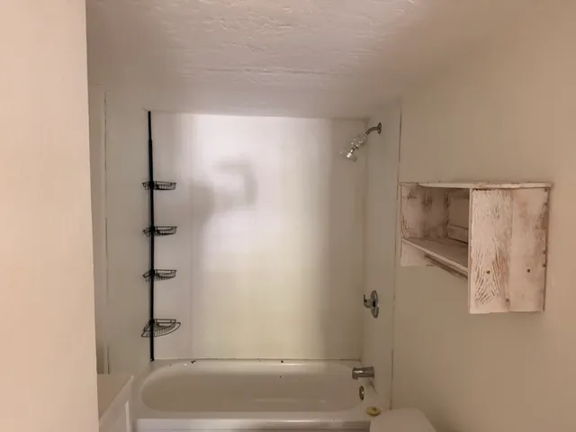 a bathroom with a bathtub