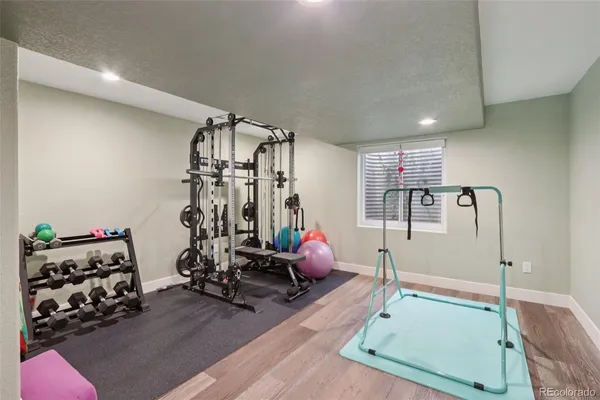 a view of a room with gym equipment