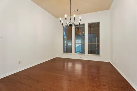 a view of a chandelier in a room