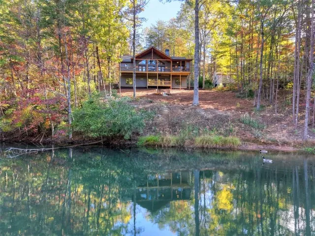 a view of a lake from a yard