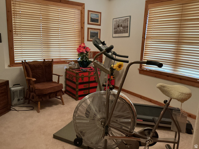 550 State Line Road Manila, UT 84046 - Photo 20 of 41 Light-toned carpeting with wood-framed windows featuring horizontal blinds