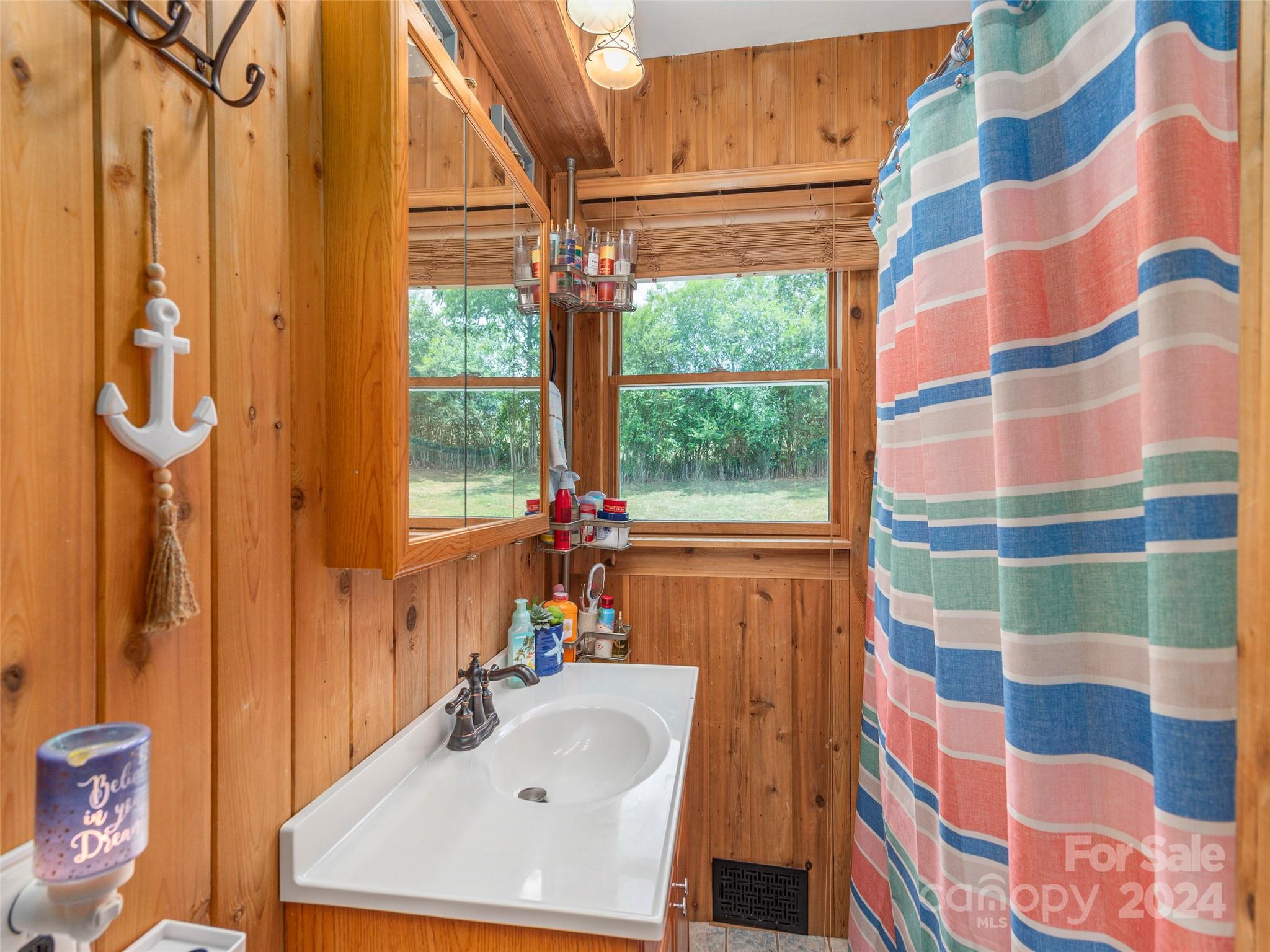 4784 Old Clyde Road Clyde, NC 28721 - Photo 15 of 23 a bathroom with a sink a toilet and shower curtain