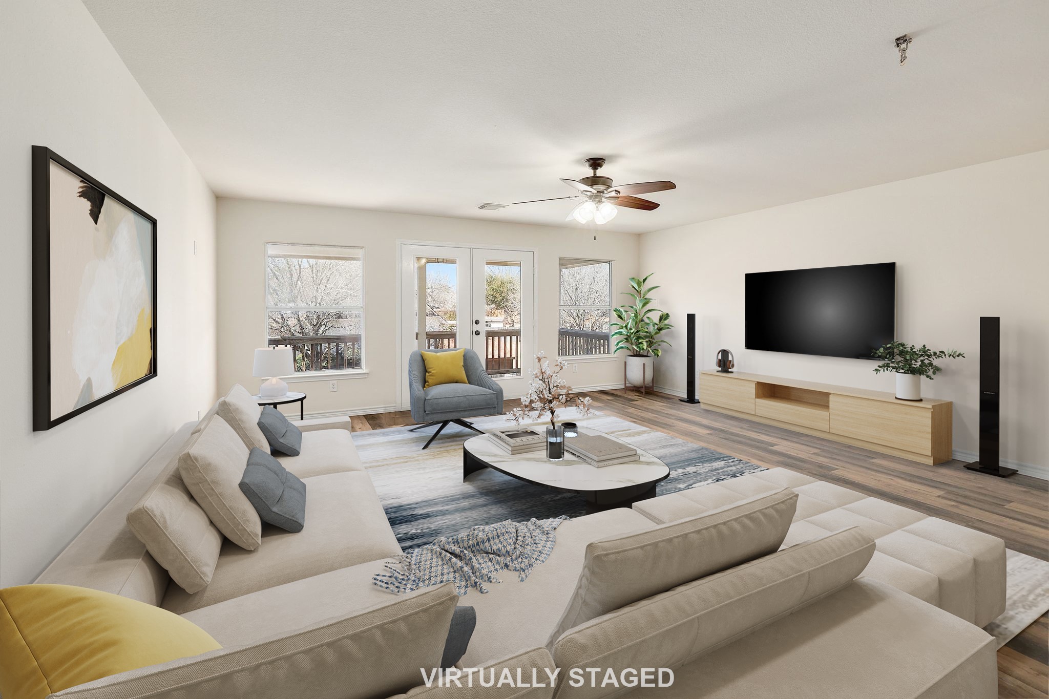 2307 Hayfield Square Pflugerville, TX 78660 - Photo 28 of 40 a living room with furniture and a flat screen tv