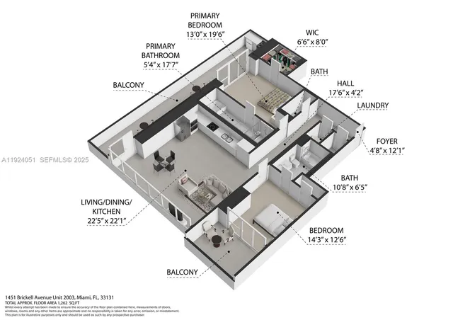 $1,895,000 | 1451 Brickell Avenue, Unit 2003, Miami, FL 33131