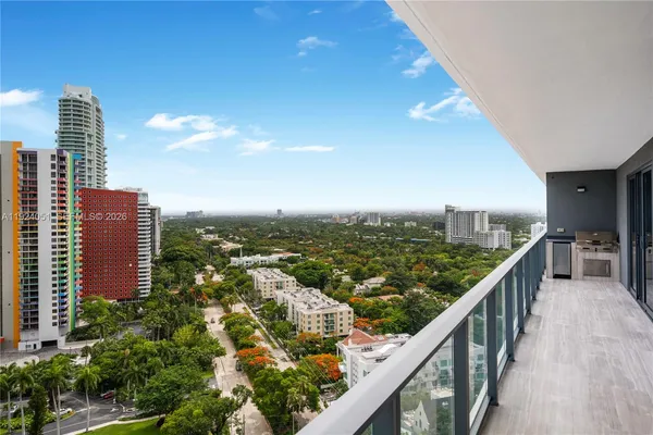 a view of a city from a balcony