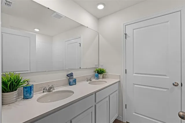 a bathroom with a sink a vanity and a mirror