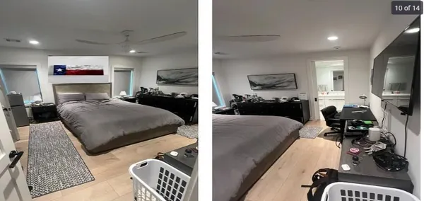 a bedroom with furniture and a flat screen tv