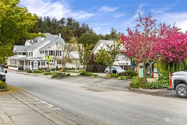 a view of a building with a street
