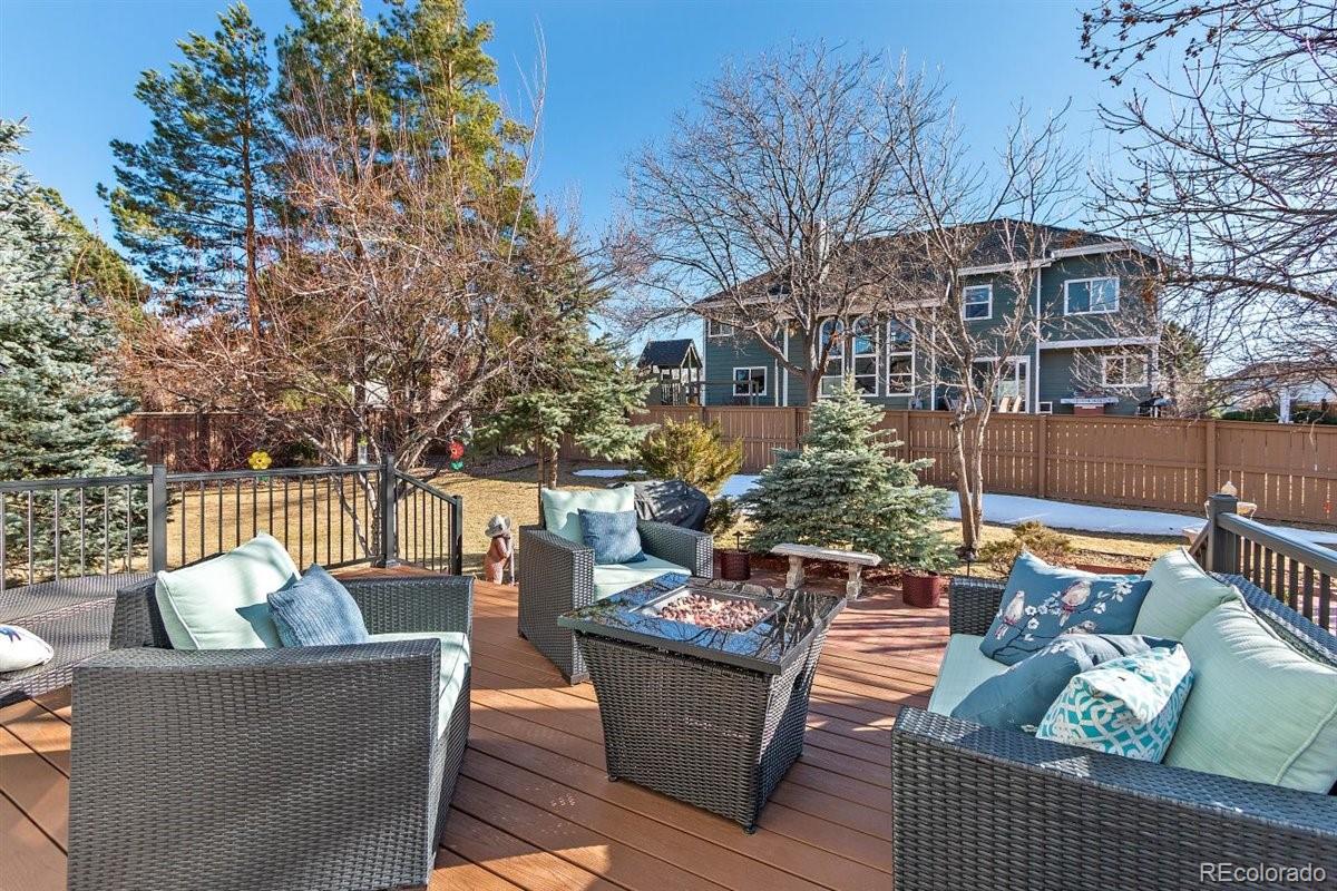 2290 Crestmont Lane Highlands Ranch, CO 80126 - Photo 36 of 40 a view of a patio with couches chairs and a fire pit