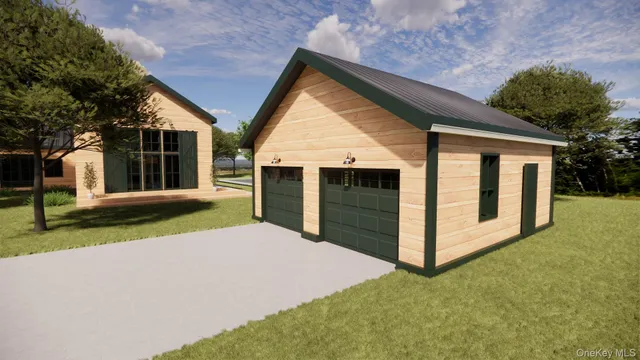 a view of house with backyard and outdoor seating