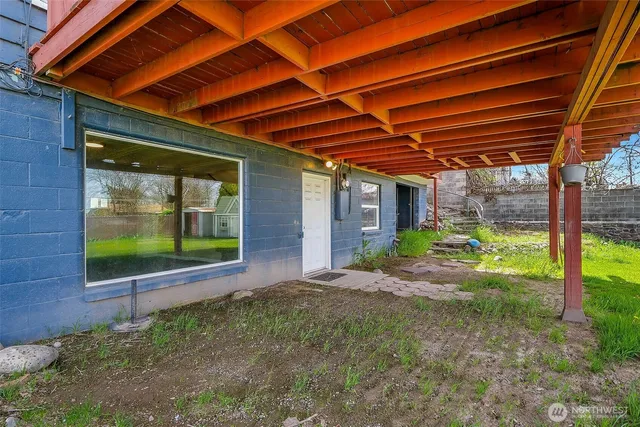 a view of a backyard with a garden and plants