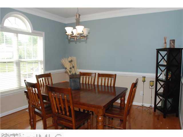 3707 Pointer Court High Point, NC 27265 - Photo 1 of 15 Dining Room. Gleaming hardwood floors are enhanced by the natural light flowing through the double windows with circlehead. Chair and crown molding and a brushed nickel chandellier add to the formal feel of this room.
