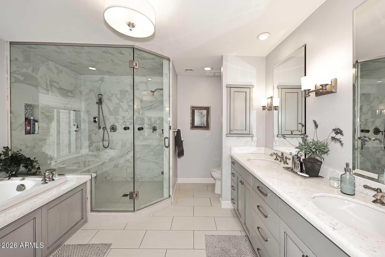 2525 East Pierson Street Phoenix, AZ 85016 - Photo 27 of 36 a bathroom with a double vanity sink mirror and shower