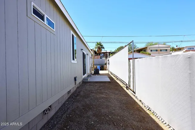 a view of a garage with stairs