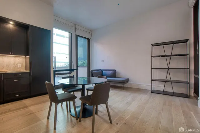 a workspace with furniture and window