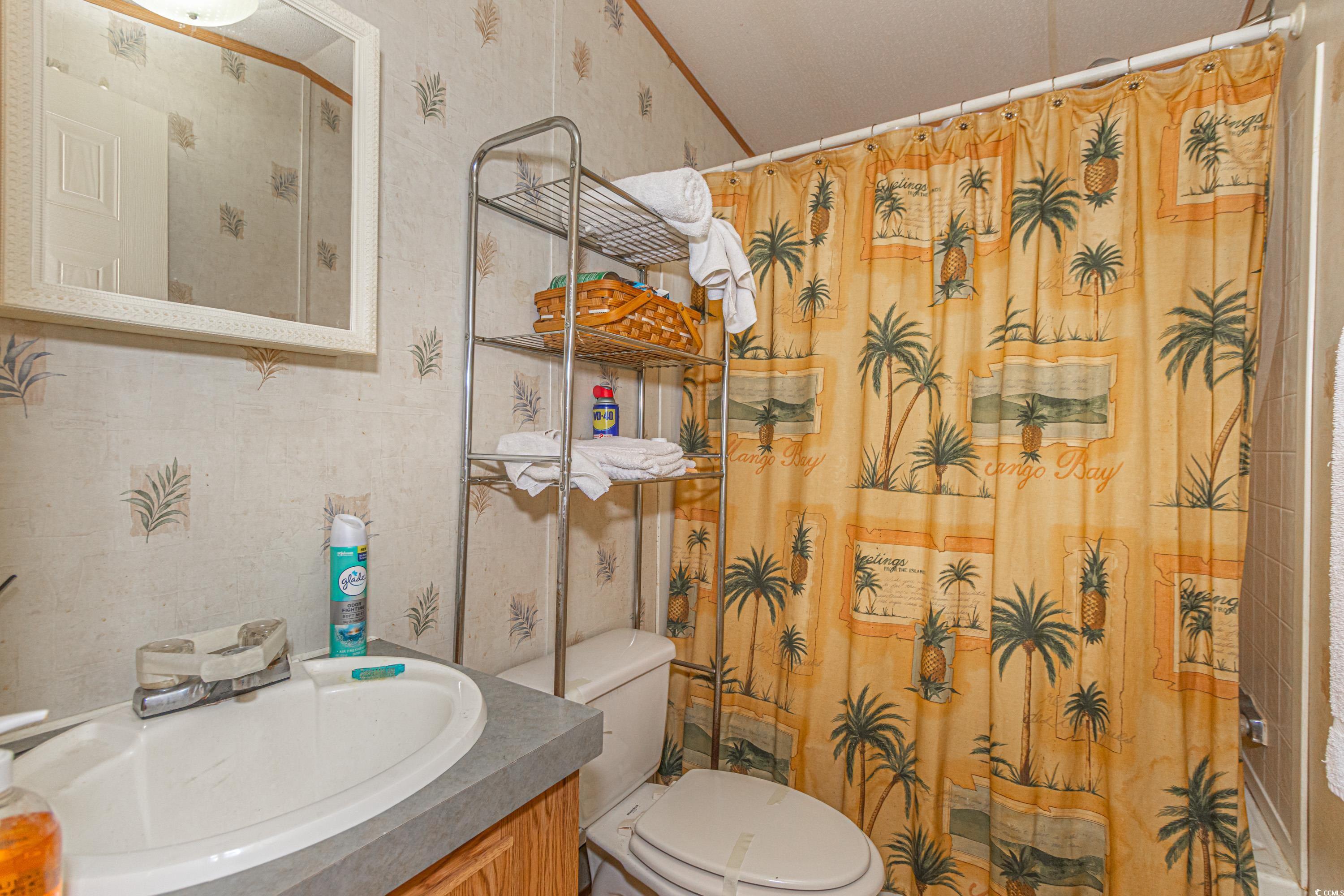 98 Offshore Drive Murrells Inlet, SC 29576 - Photo 19 of 27 Bathroom featuring wallpapered walls, toilet, vani