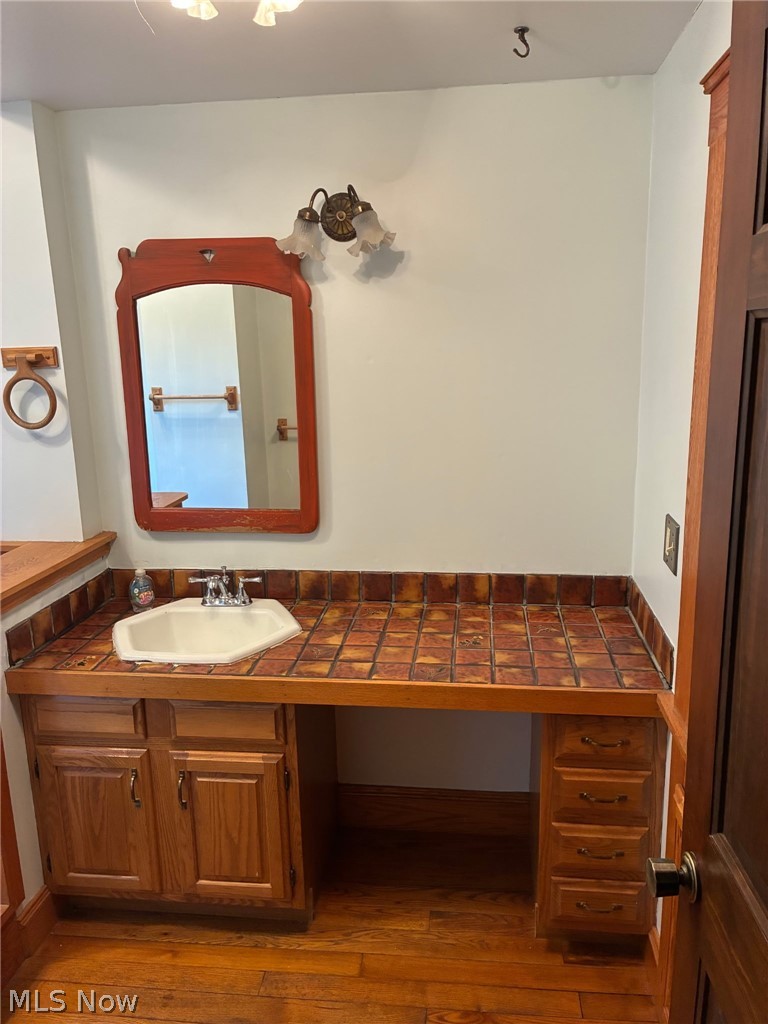 7251 Ryan Road Medina, OH 44256 - Photo 14 of 47 Wood-finish flooring, tiled countertop, built-in cabinetry, and integrated vanity lighting
