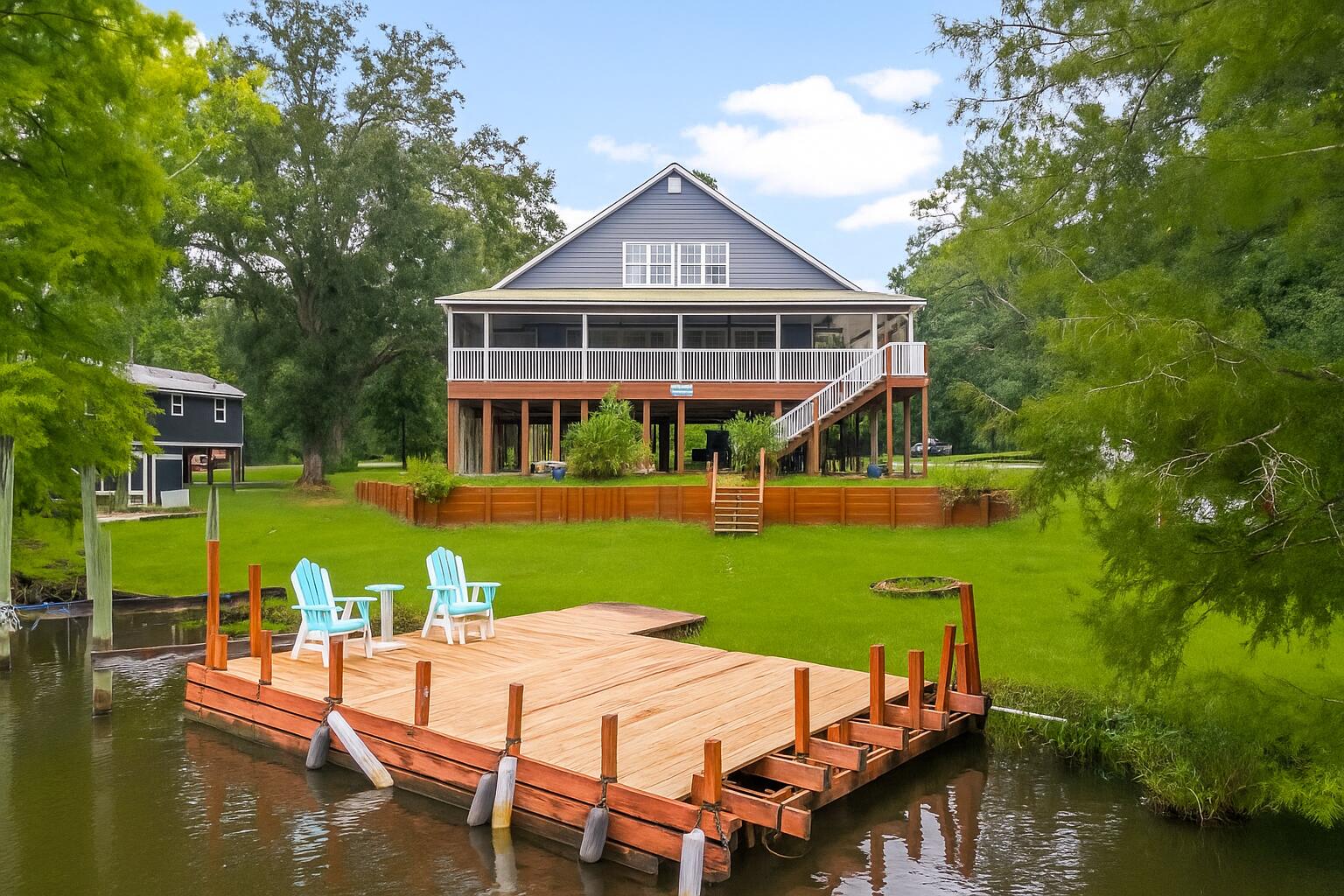 193 Portland Park Road Freeport, FL 32439 - Photo 45 of 62 a aerial view of a house with swimming pool and lake view
