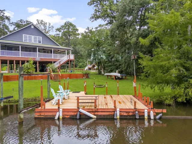 a view of a lake from a yard