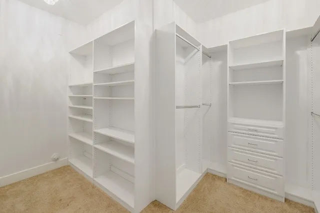 a view of walk in closet with empty racks