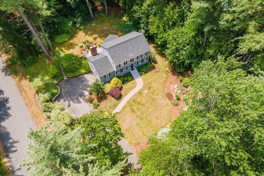 86 Pine Hill Road Boxborough, MA 01719 - Photo 38 of 42 an aerial view of residential house with swimming pool and lawn chairs
