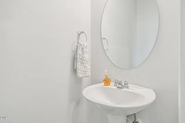 a bathroom with a sink a mirror and a shower