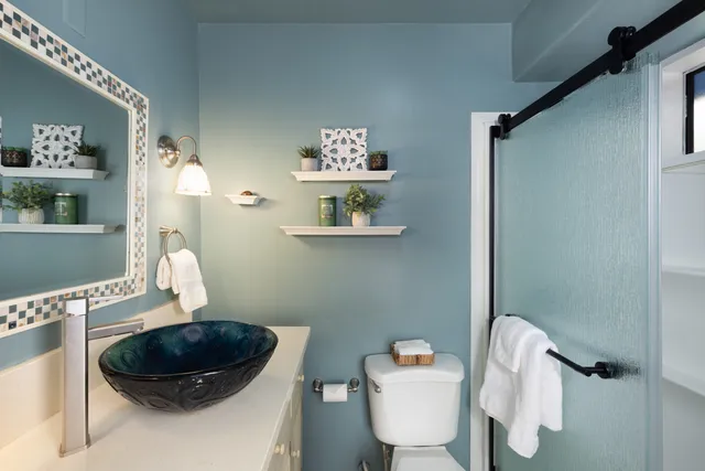 a bathroom with a toilet a sink and mirror