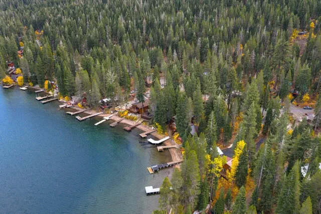 a view of a lake with a mountain in the background