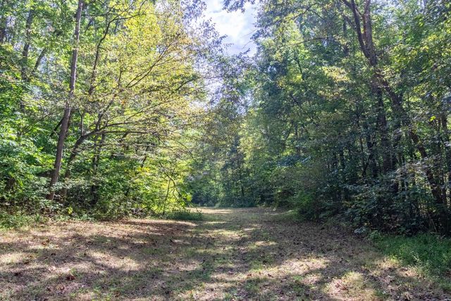 an aerial view of residential house with outdoor space and trees all around