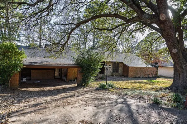 a view of a house with backyard and tree