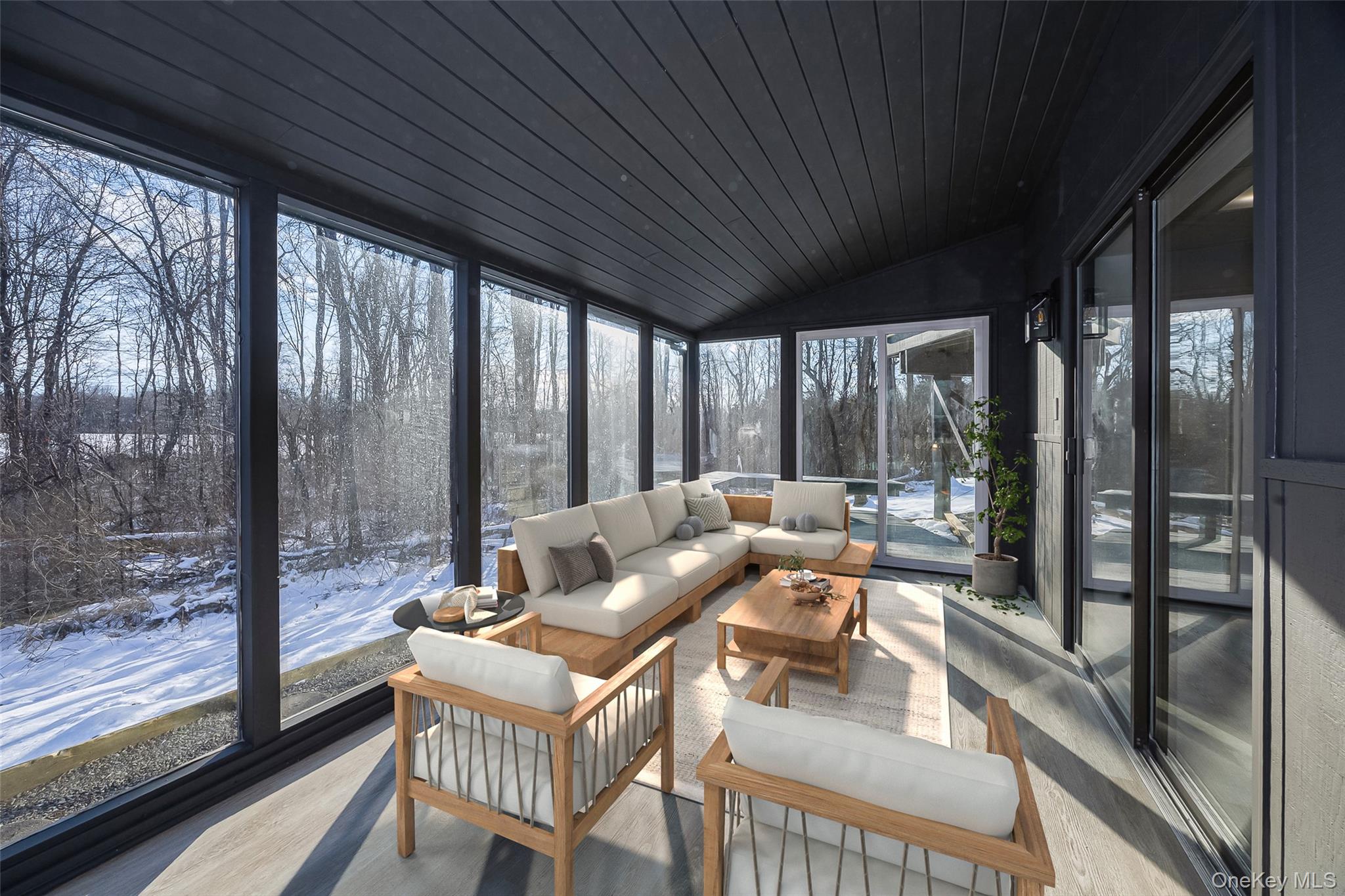 261 Freedom Road Pleasant Valley, NY 12569 - Photo 27 of 50 Sunroom featuring an outdoor hangout area, vaulted ceiling, wooden ceiling, and wood finished floors