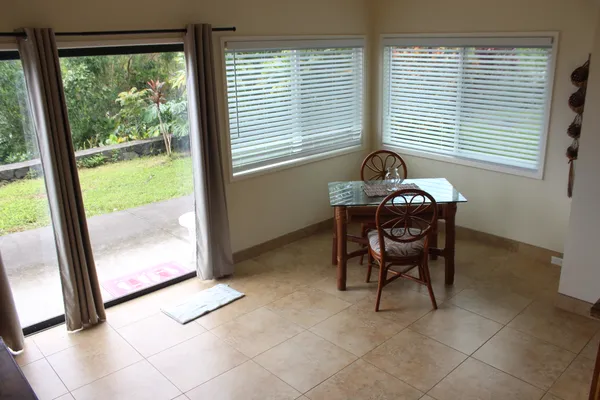 a workspace with furniture and a window