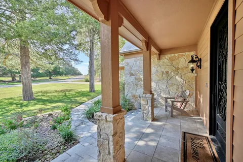 a view of a city from a porch