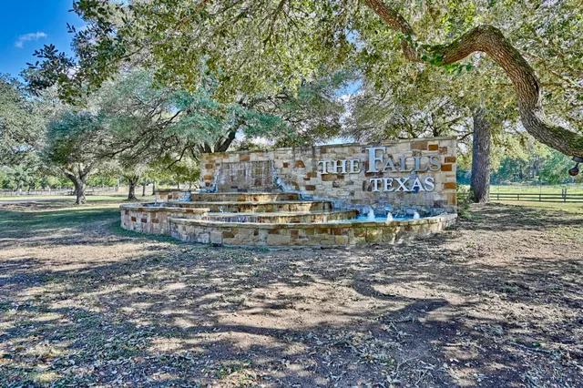 a view of a park with large trees