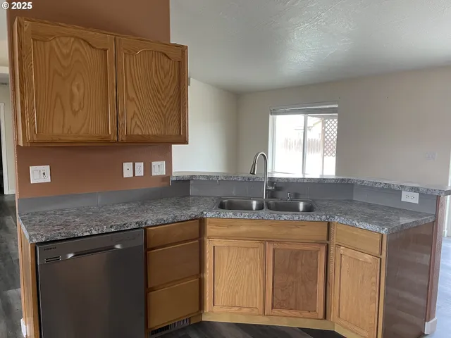 a kitchen with a sink dishwasher a stove and cabinets