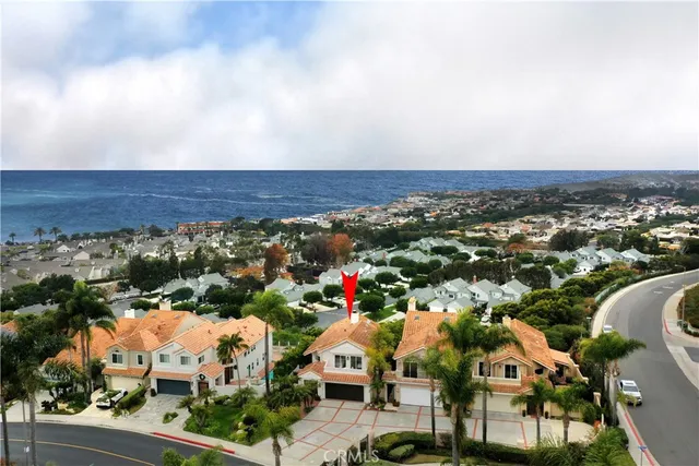 an aerial view of residential houses with city view