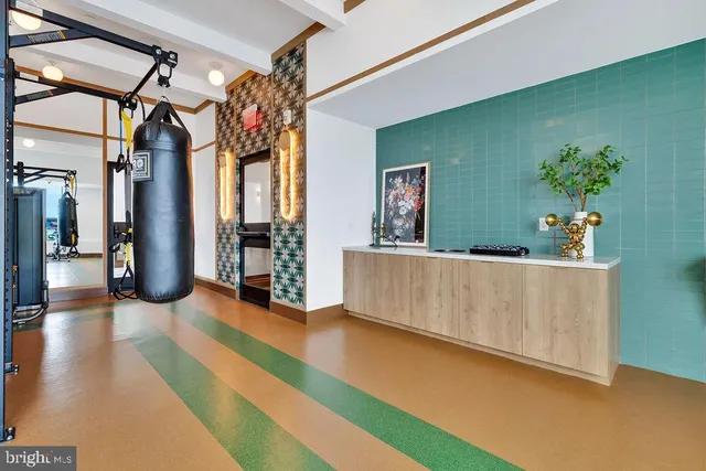 a view of a room with gym equipment