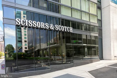 a view of a building with a large window