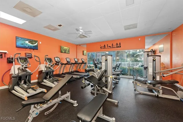 a view of a park with large trees