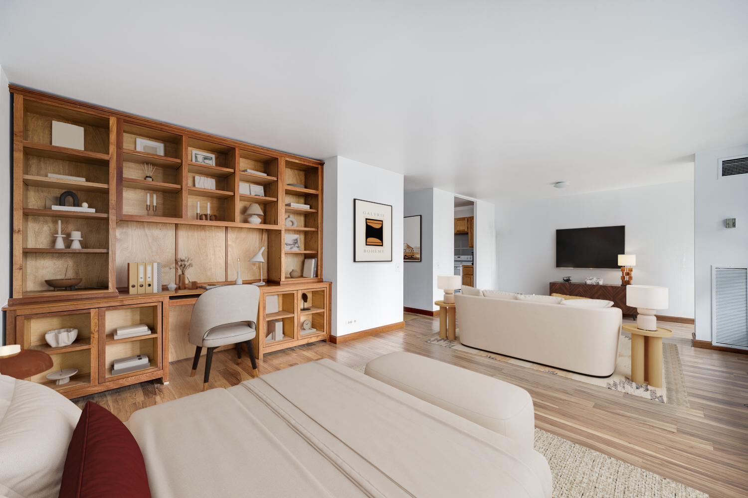 1030 North State Street, Unit 9G Chicago, IL 60610 - Photo 7 of 20 a bedroom with furniture and a flat screen tv