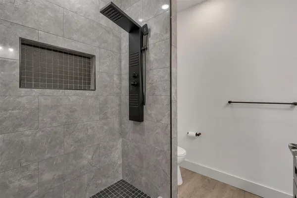 a bathroom with a shower