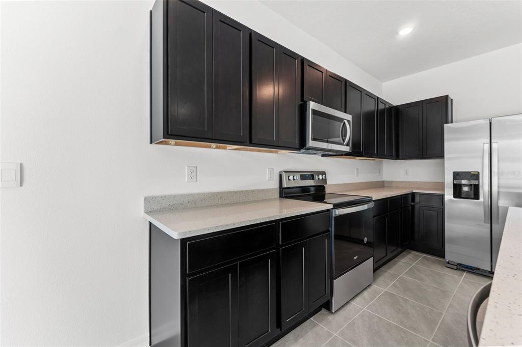 31336 Paper Birch Street Wesley Chapel, FL 33545 - Photo 10 of 38 a kitchen with stainless steel appliances a stove microwave and sink