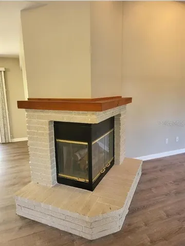 a living room with a fireplace